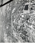 Aerial view of MMC, reservoir and surrounding neighborhood, 1959 by Maine Medical Center